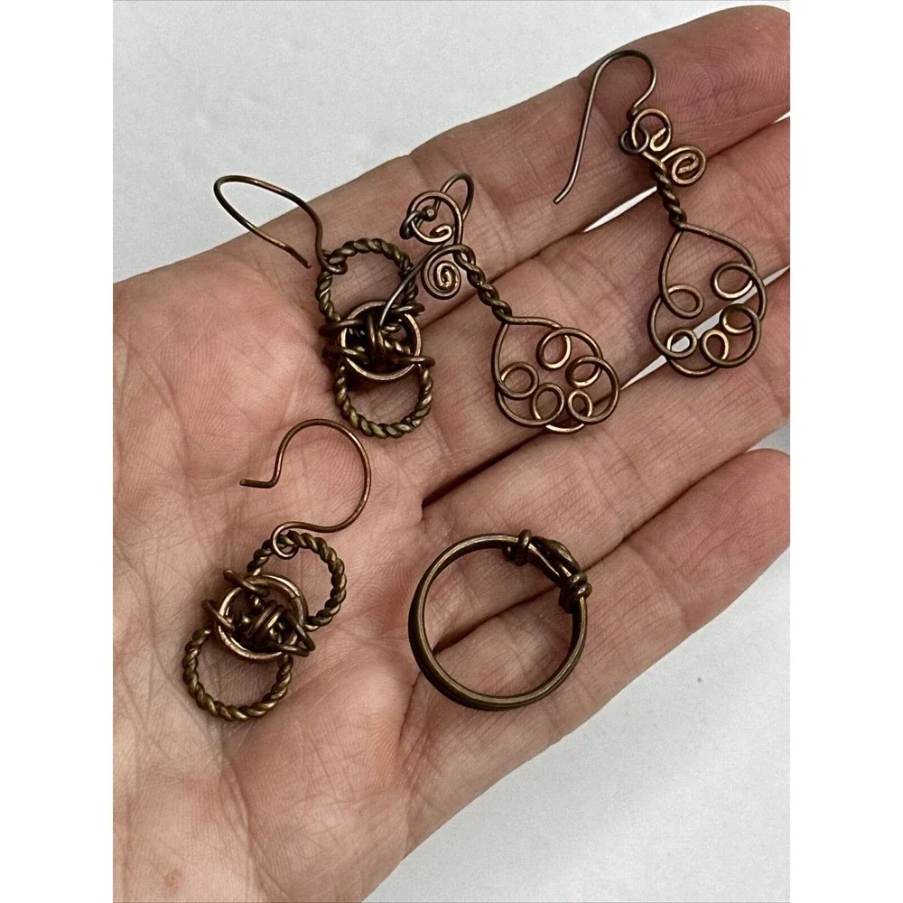 Michigan UP Copper Earrings Dangle Ring size 6.75 Trinket‎ Box Wood SET